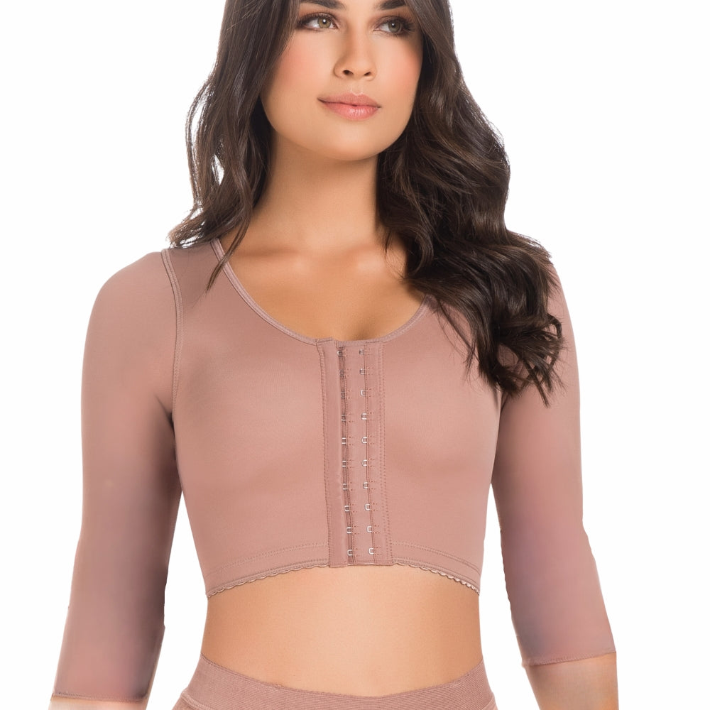 FAJAS MARIAE FQ109-1 | BRASIER POST OPERATORIO DE COMPRESIÓN PARA MUJER | CORRECTOR DE POSTURA CON MANGAS 3/4