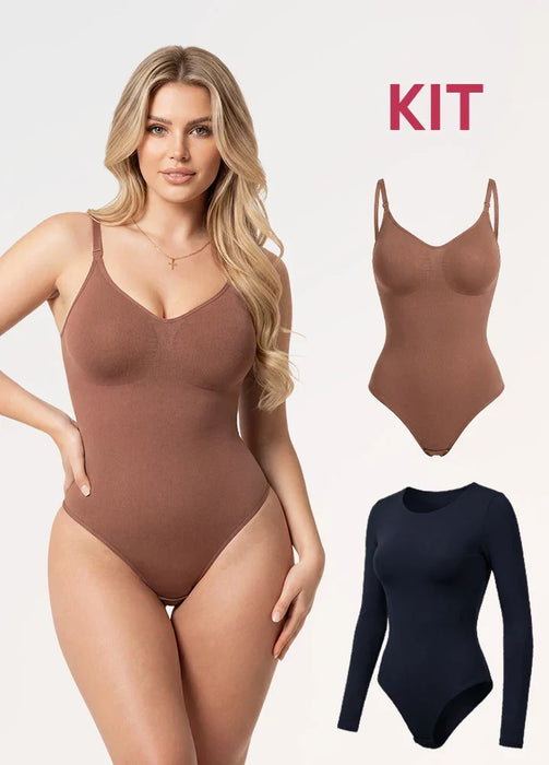 Kit 2 Bodys: Tanga Seamless y Manga Larga | Salome 7001 + 03L5