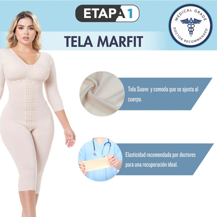 SONRYSE M104BF Fajas Colombianas Post Operatorias Post Lipo BBL con Brasier Incluido y Mangas 3/4 Marfit