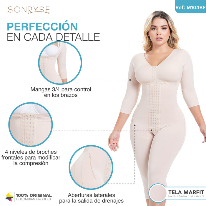 SONRYSE M104BF Fajas Colombianas Post Operatorias Post Lipo BBL con Brasier Incluido y Mangas 3/4 Marfit