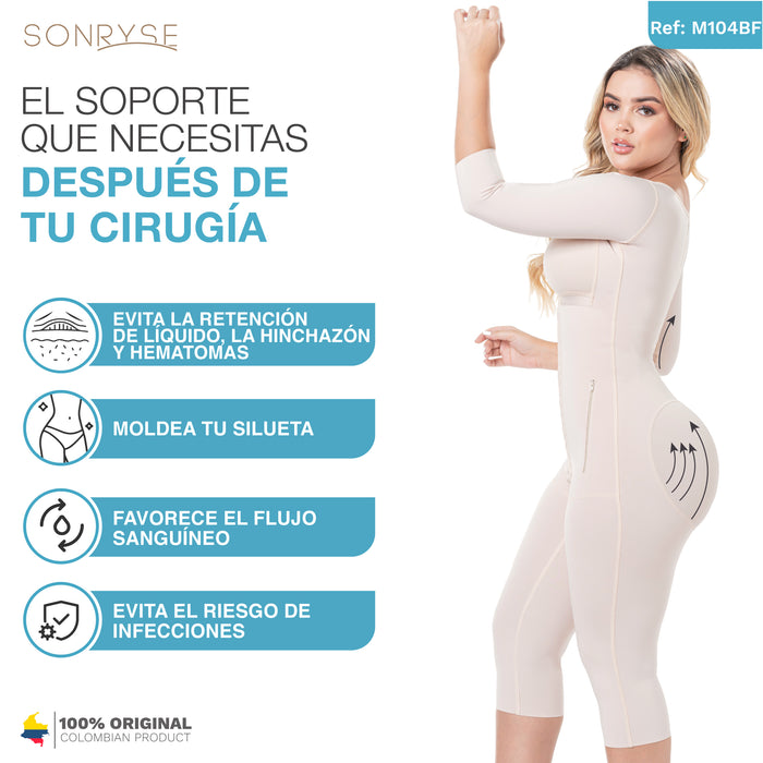 SONRYSE M104BF Fajas Colombianas Post Operatorias Post Lipo BBL con Brasier Incluido y Mangas 3/4 Marfit