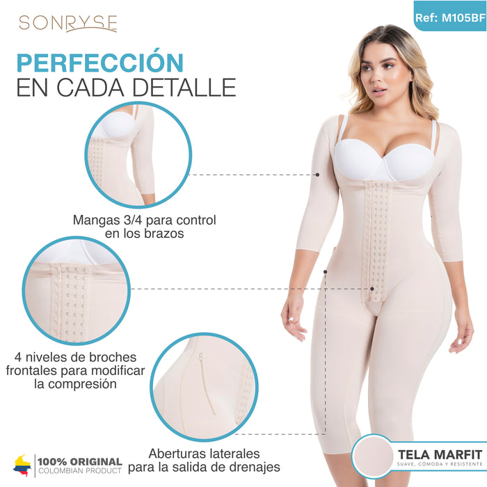 SONRYSE M105BF Fajas Colombianas Post Quirurgicas BBL y Liposucción con Mangas 3/4 Marfit