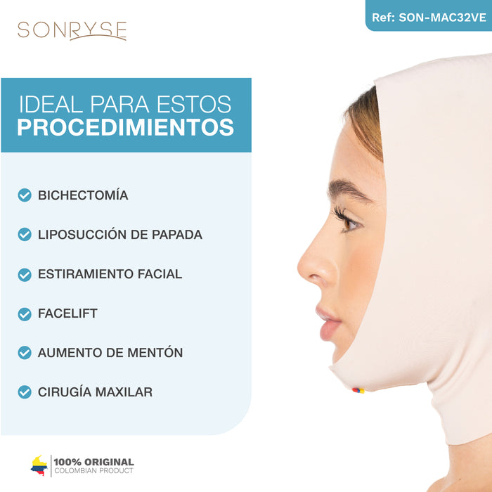 Sonryre MAC32VE Faja Mentonera Facial Postquirúrgica para Papada Post Operatoria Lipopapada Bichetomia