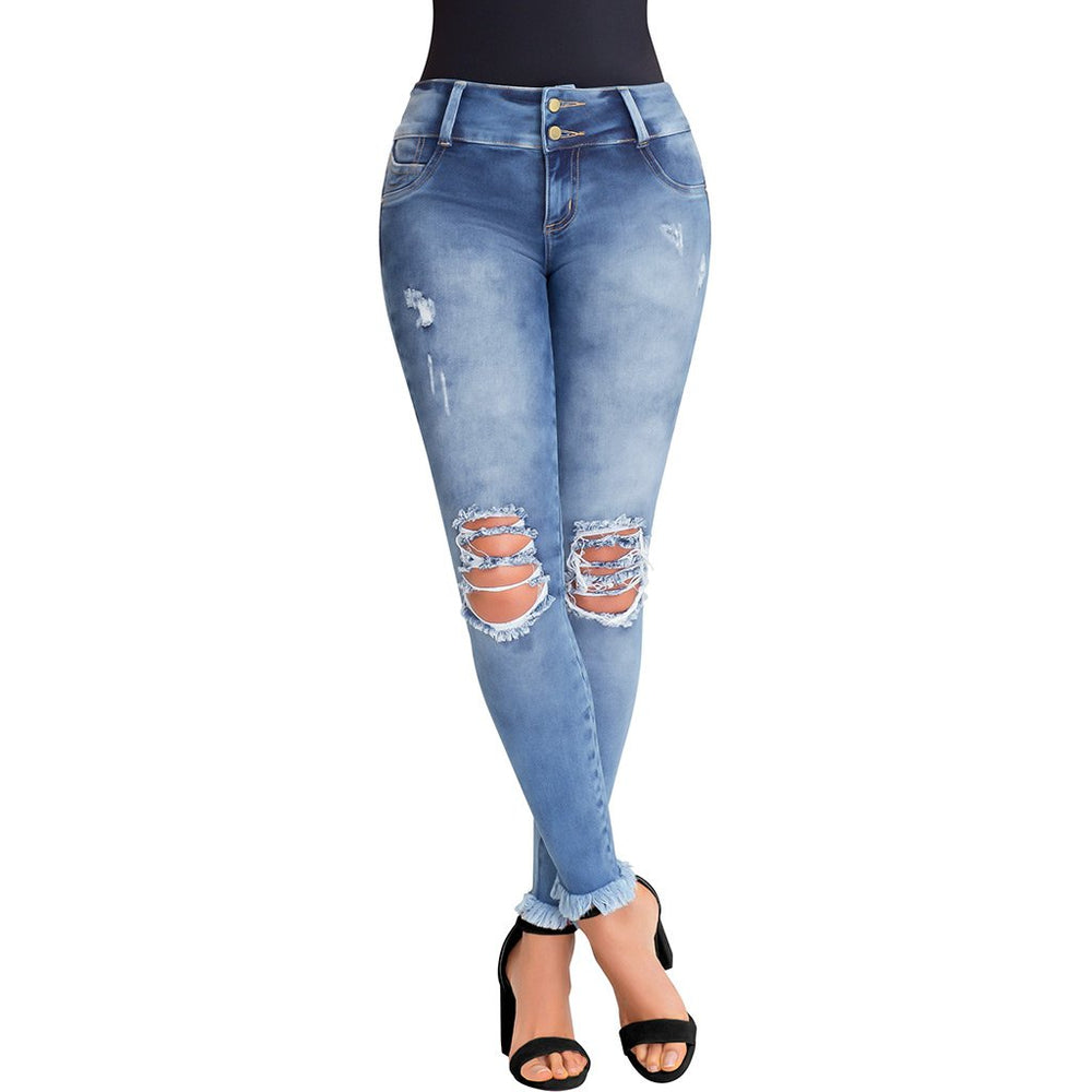 Lowla 219936 | Jeans Rasgados Skinny Levanta Cola | Diseño de Pretina Ancha
